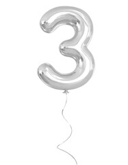 Number 3 Silver Balloon 3d