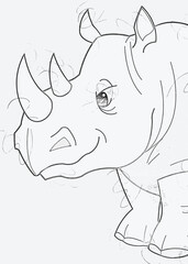 Rhino one line drawing. Abstract minimal line art. Editable line, . African rhino animal mascot concept for national zoo safari. 