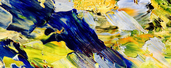 	
Color texture. Hand drawn oil painting on canvas. Abstract art background. Modern, contemporary art. Colorful canvas. Wall decor background	
