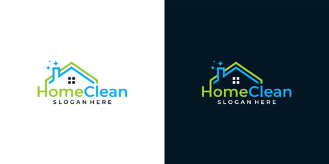 House building logo design template with cleaning graphic design illustration. icon, symbol, creative.