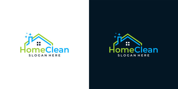 House building logo design template with cleaning graphic design illustration. icon, symbol, creative.