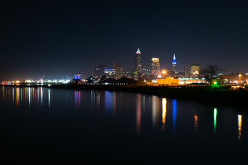 Fototapeta na wymiar City at night long exposure. Cleveland, OH.