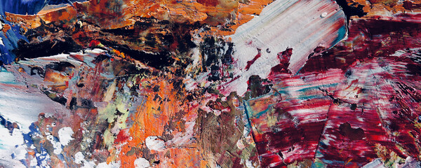 	
Color texture. Hand drawn oil painting on canvas. Abstract art background. Modern, contemporary art. Colorful canvas. Wall decor background	
