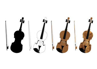 おしゃれなバイオリンのリアルなイラストセット素材 © Susie