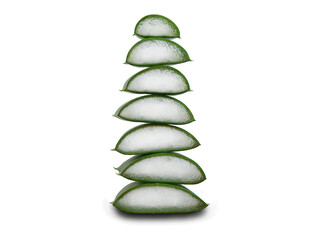 Pieces of chopped aloe lie on top of each other. On transparent PNG background.