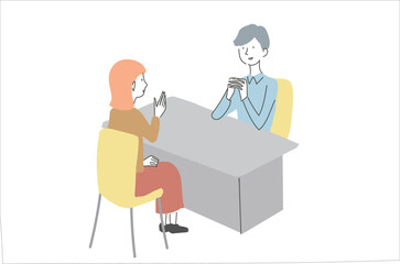 窓口で相談する男性と女性　イラスト