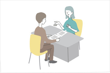 窓口で相談する男性と女性　イラスト