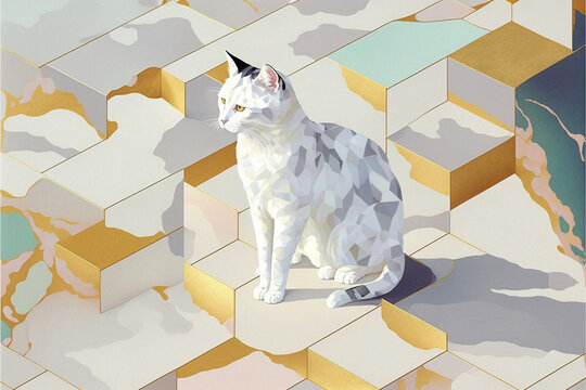 猫、cat、幾何学なパターン、大理石と金、Generative AI