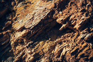 Red rock texture background for design. Details of mountain surface, close-up. Abstract  natural stone pattern.
