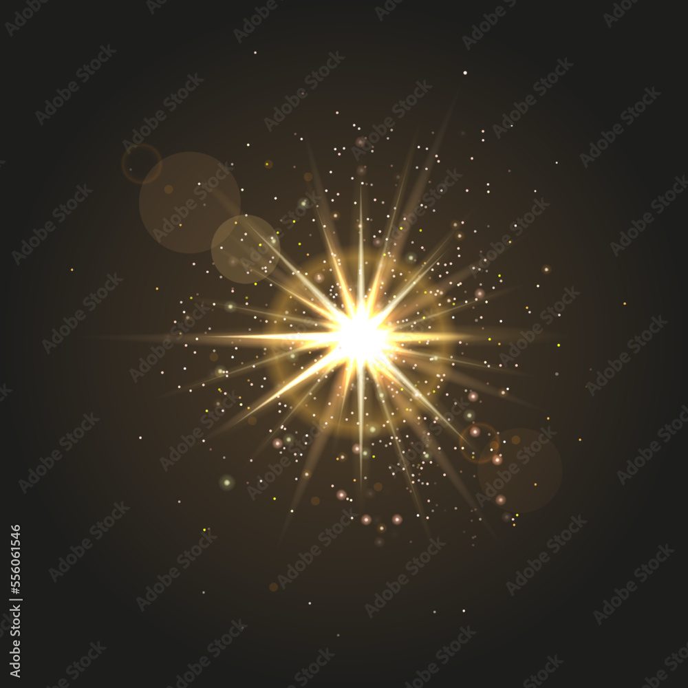 Aufkleber glitter star light, golden glow effect. shine bright, gold magic spark, flash shiny flare beam, mini