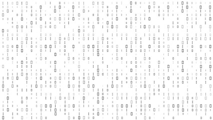 Binary code. White number pattern. Computer data. Zero and one symbols. Digital matrix backdrop. Software encryption. Coding algorithm. Security technology. Vector texture background