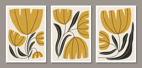 Fototapeta na wymiar Matisse inspired contemporary collage botanical minimalist wall art posters set