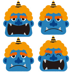 いろいろな表情の青鬼のイラストセット