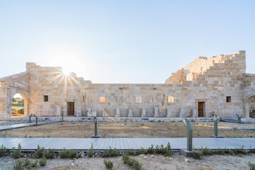 Fototapeta premium Patara (Pttra). Ruins of the ancient Lycian city Patara. Amphi-theatre and the assembly hall of Lycia public. Patara was at the Lycia (Lycian) League's capital. The Lycian League Parliament. Turkey.