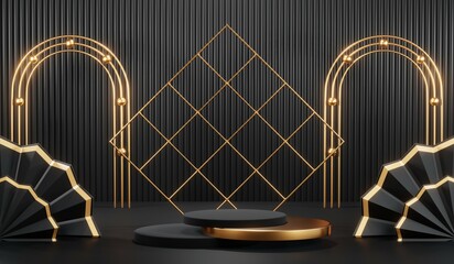 3D rendering of blank product background for cream cosmetics Modern black podium background