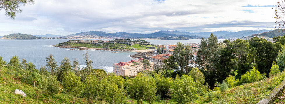 views of the atlantic ocean in the town of Baiona, Galicia, Spain