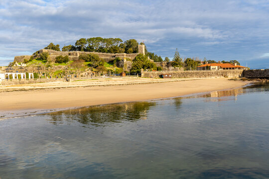 Baiona, Spain - December 05, 2022: details of the old castle of Monterreal today converted into a public park in the city of Baiona, Spain