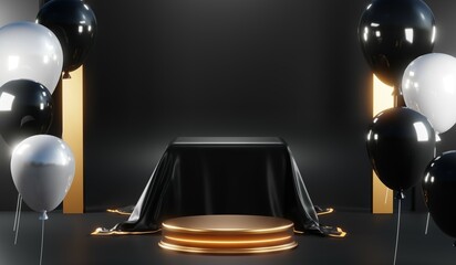3D rendering of blank product background for cream cosmetics Modern black podium background