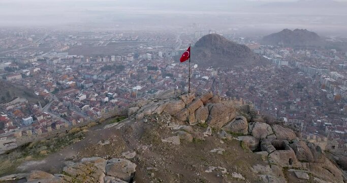 Karahisar castle on a rock mountain, Afyon, Turkey