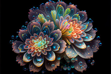 Magical Multicolored Flowers. Generative ai