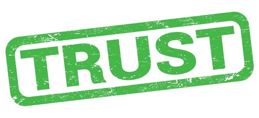 TRUST text written on green rectangle stamp.