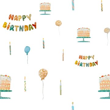 Happy birthday title candle pattern a watercolor