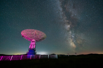 Radio telescopes and the Milky Way at night ,  Milky way panorama
