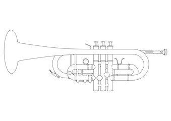 シンプルでおしゃれなトランペットの白黒線画イラスト素材