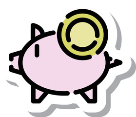 ステッカー風点線アイコン　豚の貯金箱