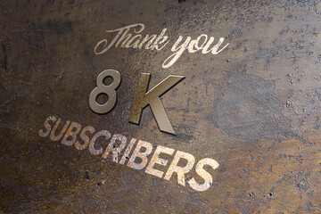 Fototapeta premium 8 K subscribers celebration greeting banner with Metal Design