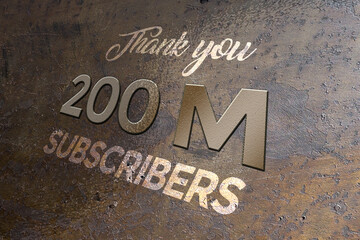 200 Million  subscribers celebration greeting banner with Metal Design