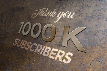 1000 K subscribers celebration greeting banner with Metal Design
