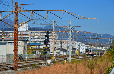 Train running on track in Gunma, Japan