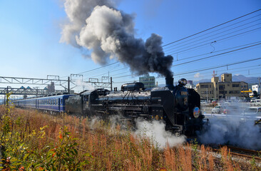 Fototapeta na wymiar Old train carrying tourists in Gunma, Japan