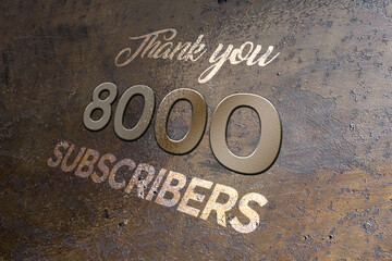 8000 subscribers celebration greeting banner with Metal Design