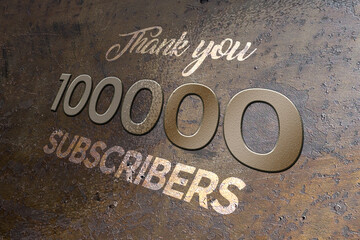 100000 subscribers celebration greeting banner with Metal Design
