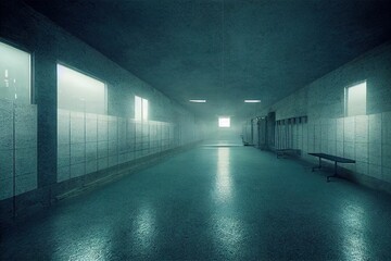 Fototapeta premium Long, empty hospital corridor ,made with Generative AI