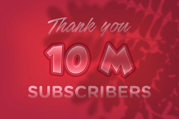 10 Million subscribers celebration greeting banner with Red Embossed Design
