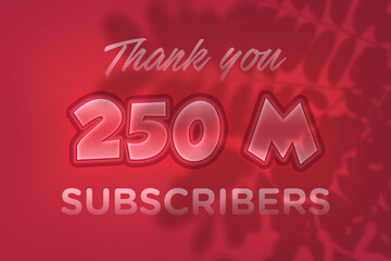 250 Million  subscribers celebration greeting banner with Red Embossed Design