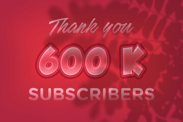 600 K  subscribers celebration greeting banner with Red Embossed Design