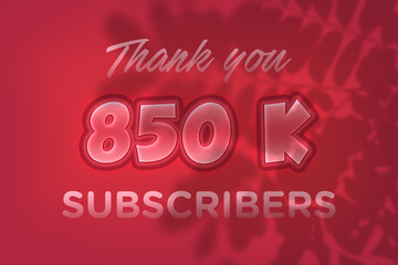 850 K  subscribers celebration greeting banner with Red Embossed Design