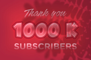 1000 K subscribers celebration greeting banner with Red Embossed Design