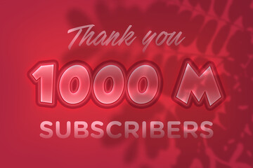 1000 Million subscribers celebration greeting banner with Red Embossed Design