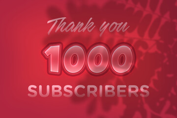 1000 subscribers celebration greeting banner with Red Embossed Design