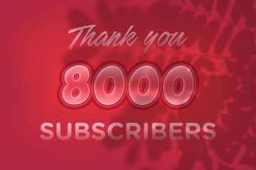 8000 subscribers celebration greeting banner with Red Embossed Design