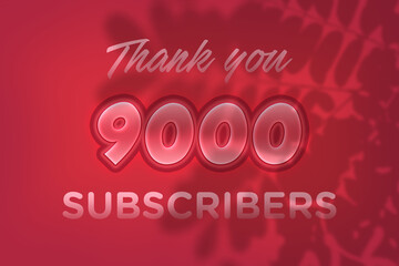 9000 subscribers celebration greeting banner with Red Embossed Design