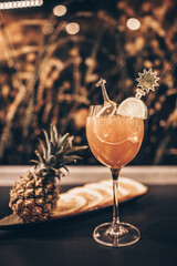 still life winter drink mulled wine in a glass on the table