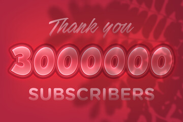 3000000 subscribers celebration greeting banner with Red Embossed Design