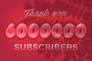 6000000 subscribers celebration greeting banner with Red Embossed Design