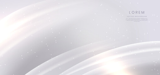 Abstract 3d curve white background with gold sparkle with copy space for text. Luxury style template design.